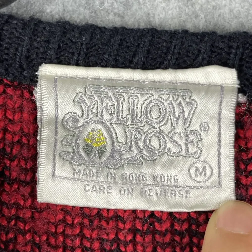 Vintage Yellow Rose Sweater Womens Medium Red Floral‎ Knit Artsy Hong Kong 80s